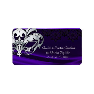 Silver Masquerade Lila Jewel Address Label Adressaufkleber