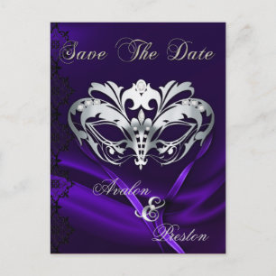 Silver Masquerade Lila Jewel Save the Date Ankündigungspostkarte