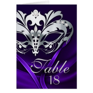 Silver Masquerade Lila Tischnummer Card