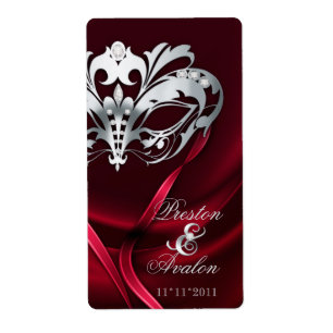 Silver Masquerade Red Jeweled Wine Label
