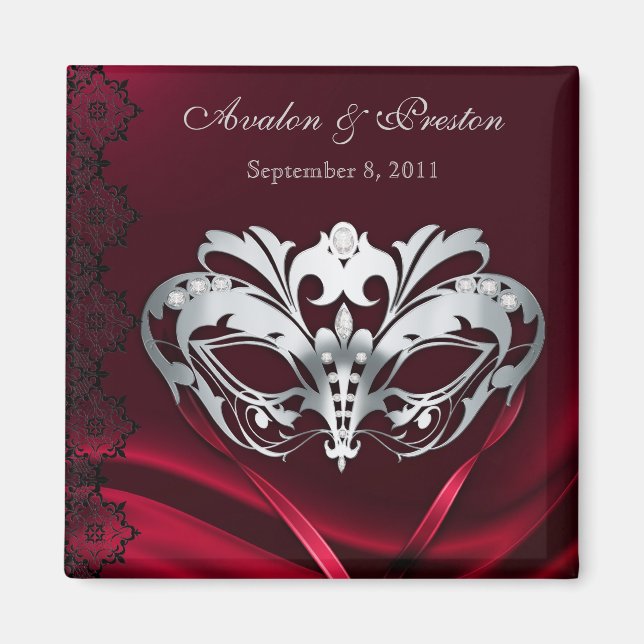 Silver Masquerade Red Save the Date Magnet (Vorne)