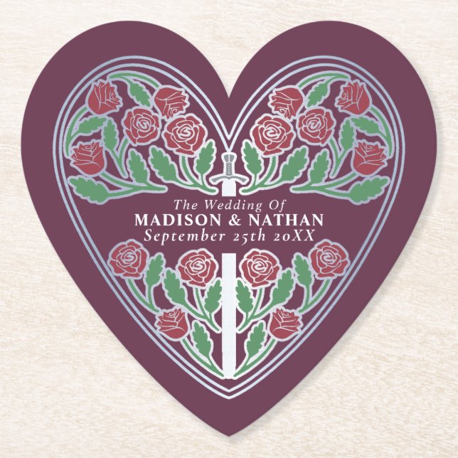 Silver Mauve Royal Medieval Floral Sword Wedding Untersetzer (Vorderseite)