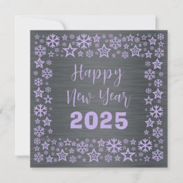 Silver mauve Square wish card with golden stars Feiertagskarte