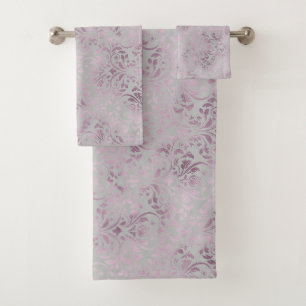 SILVER MAUVE VINTAG INSPIRIERTES BADEZIMMER TOWEL BADHANDTUCH SET