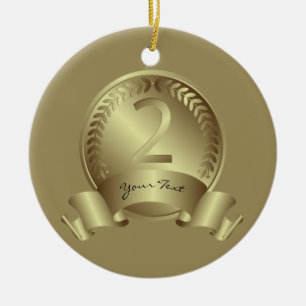 Silver Medal, Custom text, Two Award Gewinner Keramik Ornament