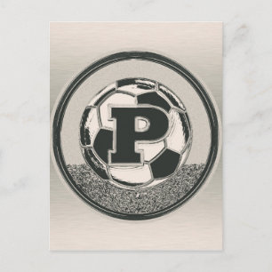 Silver Medal Soccer Monogram Letter P Postkarte