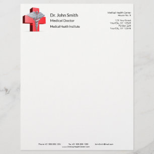 Silver Medical 3D Caduceus Cross Red Briefbogen