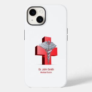 Silver Medical 3D Caduceus Cross Red iPhone 14 Hülle