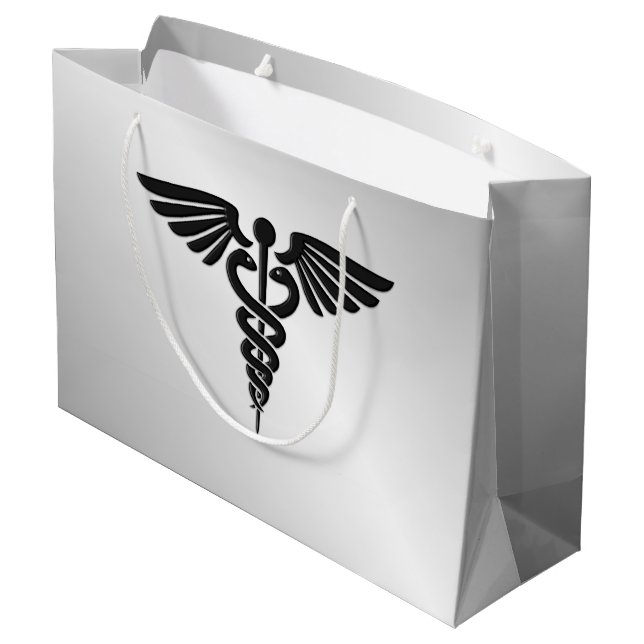 Silver Medical Caduceus Große Geschenktüte (Rückseite Schrägansicht)