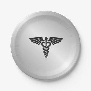 Silver Medical Caduceus Pappteller