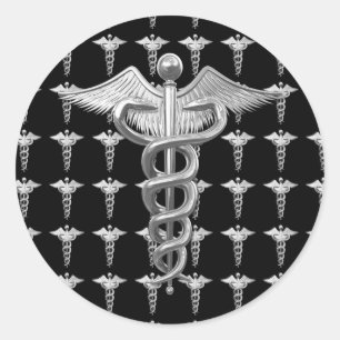 Silver Medical Caduceus Runder Aufkleber