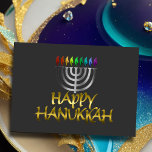 Silver Menorah Rainbow Flames Happy Hanukkah Feiertagskarte<br><div class="desc">Unterkunft thematisch von Umua entworfen. Gedruckt und ausgeliefert von Zazzle oder ihren Partnern.</div>