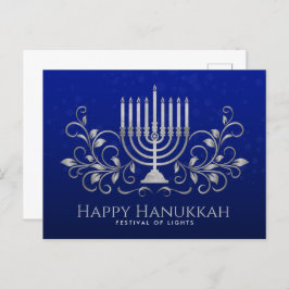 Silver Menorah Swirl Ornament Happy Hanukkah Postkarte