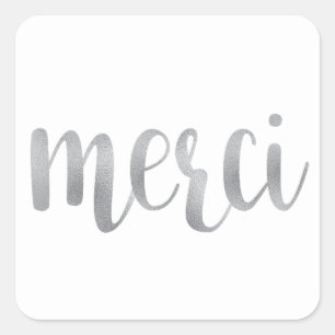 Silver merci Aufkleber, danke, Folie Schriftart Quadratischer Aufkleber