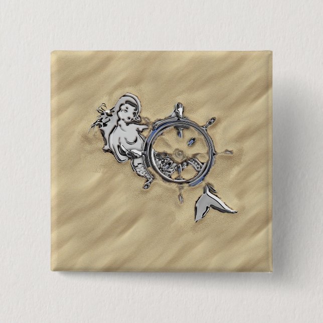 Silver Mermaid im sandigen Dekor Button (Vorderseite)
