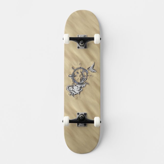 Silver Mermaid im sandigen Dekor Skateboard (Vorderseite)