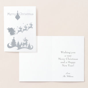 Silver Merry Christmas Santa Sleigh Folienkarte