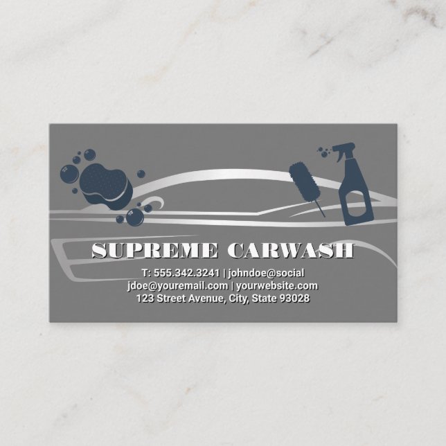 Silver Metal Auto Logo | Car Wash Tools Visitenkarte (Vorderseite)