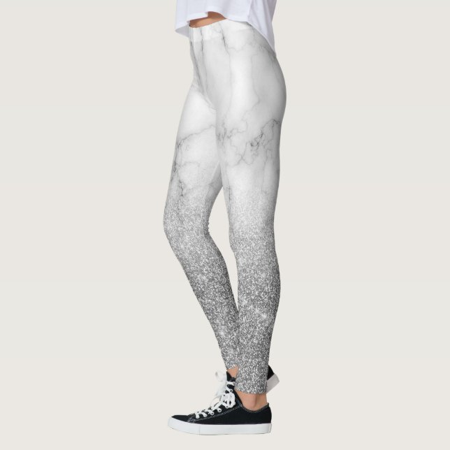 Silver Metal Einzigartiger Glitzer Sparkle Marmor  Leggings (Links)