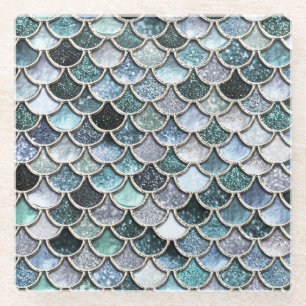 Silver Metal Foil Glitzer Mermaidskales Scales Glasuntersetzer