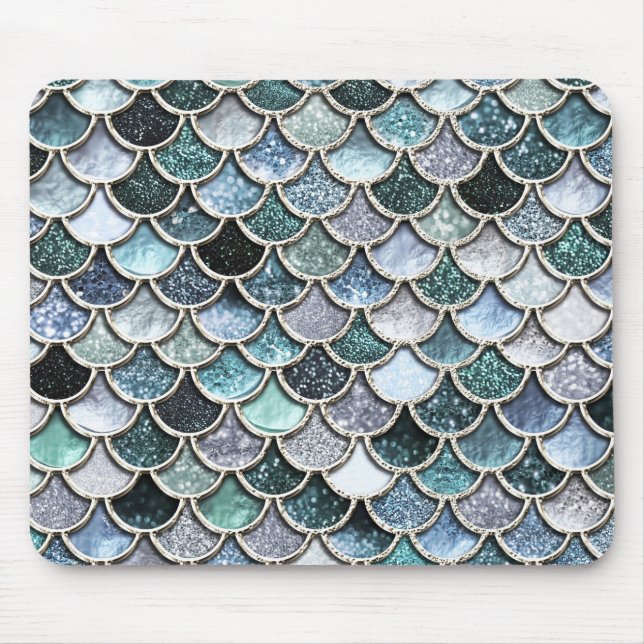 Silver Metal Foil Glitzer Mermaidskales Scales Mousepad (Vorne)