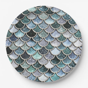 Silver Metal Foil Glitzer Mermaidskales Scales Pappteller