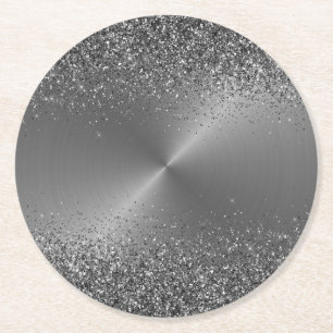 Silver Metal Look Glitzer Black Circular Metallic Runder Pappuntersetzer