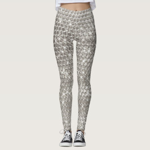Silver Metal Unique Glitzer Sparkle Metallic Glam Leggings