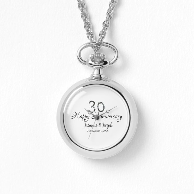 Silver Metallic 30. Happy Jubiläum Name hinzufügen Armbanduhr (Vorderseite)