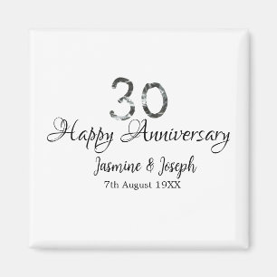 Silver Metallic 30. Happy Jubiläum Name hinzufügen Magnet