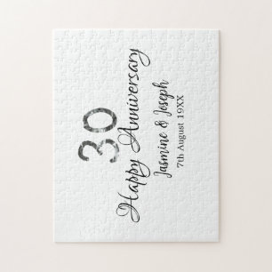 Silver Metallic 30. Happy Jubiläum Name hinzufügen Puzzle