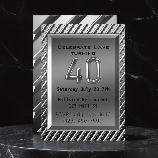 Silver Metallic 40. Geburtstag Einladung (Von Creator hochgeladen)