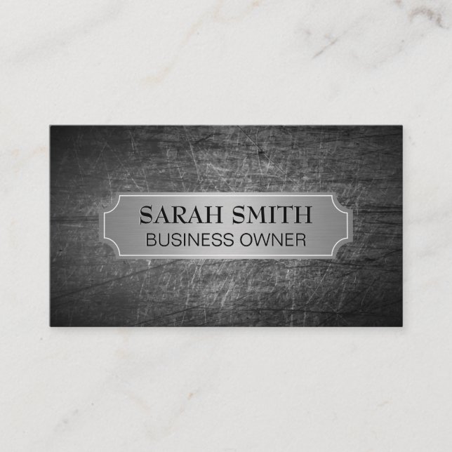 Silver Metallic Banner | Grungy Scratched Metal Visitenkarte (Vorderseite)