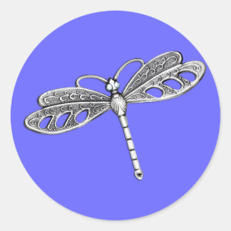 Silver Metallic Dragonfly Runder Aufkleber