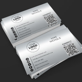 Silver Metallic Effect QR Code Verbindung mit uns Visitenkarte