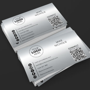 Silver Metallic Effect QR Code Verbindung mit uns Visitenkarte