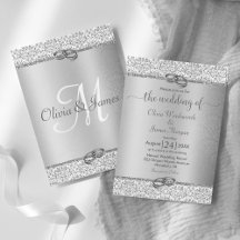 Silver Metallic Glitzer Monogram Wedding