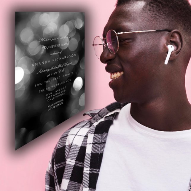 Silver Metallic Gray Black Sepia Formal Cyber Einladung (Silver Metallic Gray Black Sepia Formal Cyber Invitation)