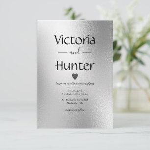 Silver Metallic Heart Moderne Elegante Hochzeit Einladung