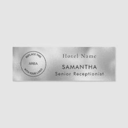 Silver Metallic Logo Name Hotel Job Titel Namensschild