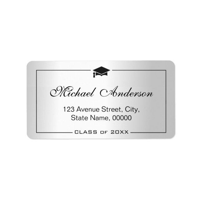 Silver Metallic Look Graduation Cap Graduate Adressaufkleber (Vorne)