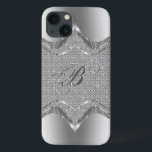 Silver Metallic Look mit Diamanten Muster 2 iPhone 13 Hülle<br><div class="desc">Silbertöne glänzend metallisch mit Diamanten Muster 2. Benutzerdefiniertes und optionales Monogramm</div>