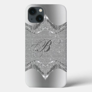 Silver Metallic Look mit Diamanten Muster 2 iPhone 13 Hülle