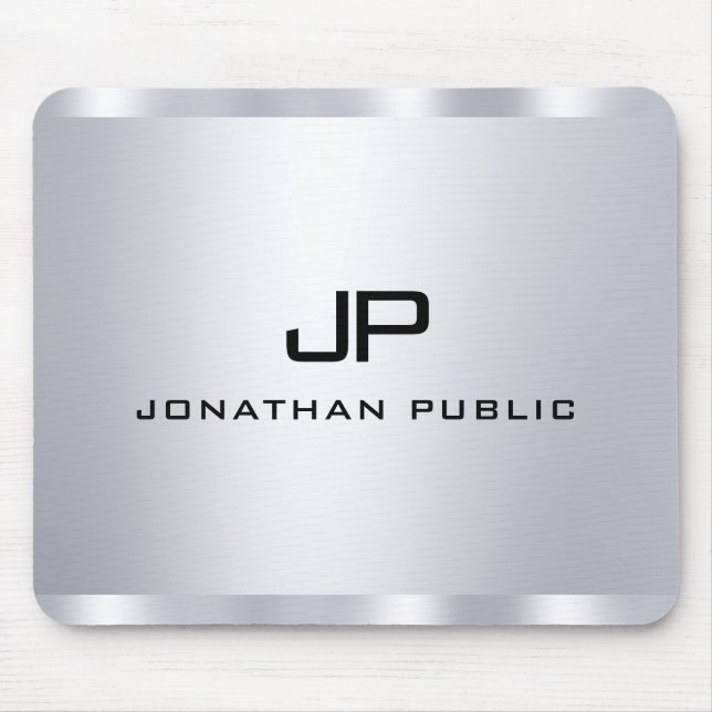 Silver Metallic Look Monogramm Initial Personalisi Mousepad (Vorne)