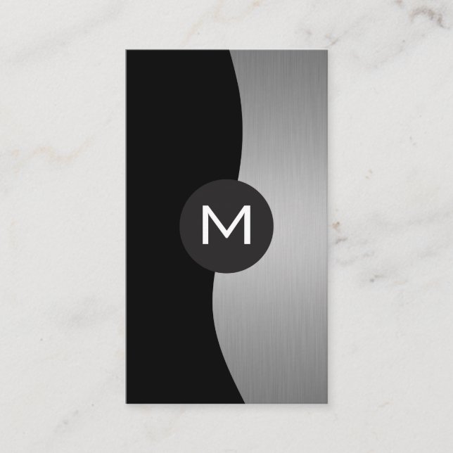 Silver Metallic Luxe Monogram Visitenkarte (Vorderseite)