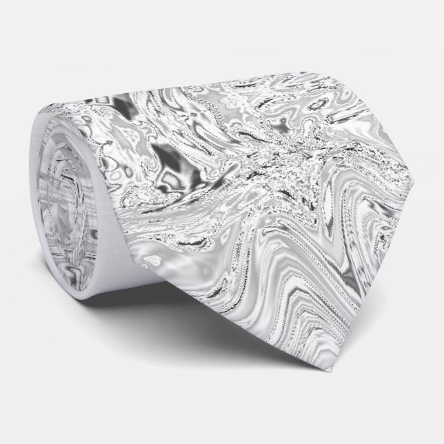 Silver Metallic Marble Swirl Krawatte (Gerollt)
