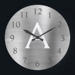 Silver Metallic Monogram Name & Initial Große Wanduhr<br><div class="desc">Silber-Imitat Metallischer Monogramm-Name und Anfangsservierung der Wandsperre. Die Wall-Uhr ist das perfekte Geschenk für jemanden,  der silber Edelstahl Liebe.</div>