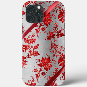 Silver Metallic Red Ribbon Damask Holiday Case-Mate iPhone Hülle