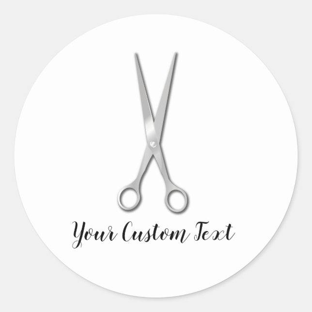 Silver Metallic Salon Hair Stylist Scheren Runder Aufkleber (Vorderseite)