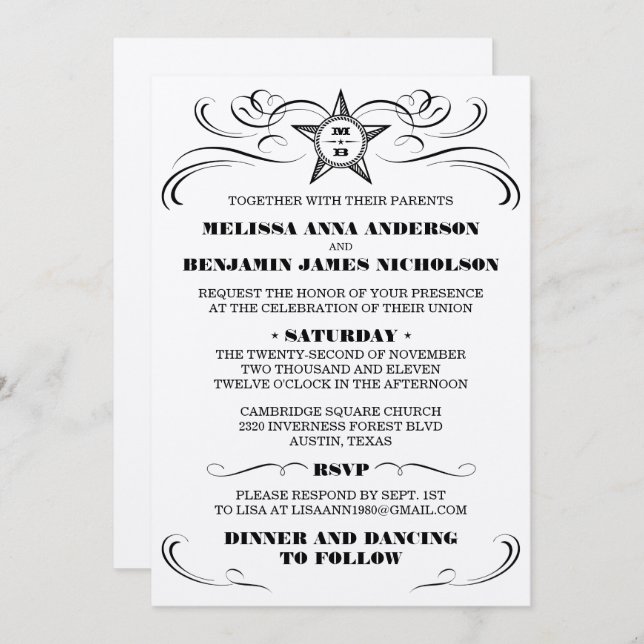 Silver Metallic Southern Style Wedding Einladung (Vorne/Hinten)